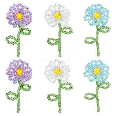 6Pcs 3 Colors Handmade Glass & Seed Beaded Pendants GLAA-FG0001-18-1