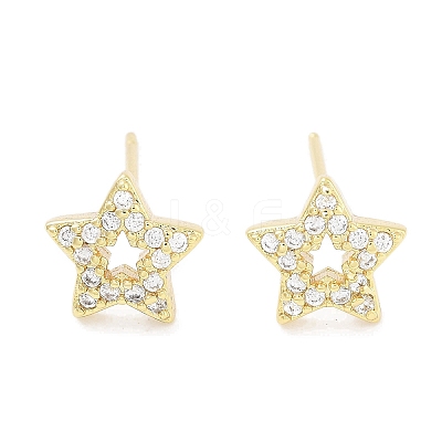 Brass Micro Pave Clear Cubic Zirconia Studs Earring for Women EJEW-S217-F03-1
