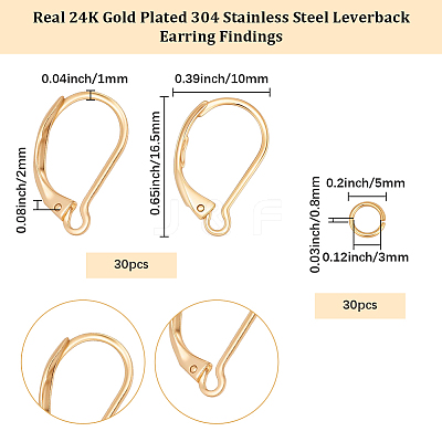 30Pcs 304 Stainless Steel Leverback Earring Findings STAS-BBC0009-23-1