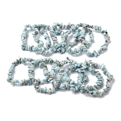 Natural Larimar Chip Beads Stretch Bracelets for Men Women BJEW-C145-01A-1