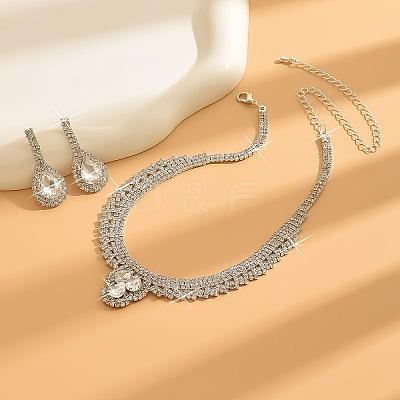 Teardrop Alloy Crystal Rhinestone Pendant Necklaces & Stud Earrings Sets FS-WG3BBCC-01-1