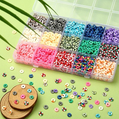 15 Colors Handmade Polymer Clay Beads Strands CLAY-YW0001-45-1