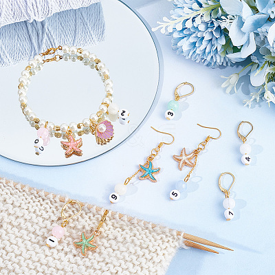 Starfish/Shell/Number Alloy Enamel & Acrylic Pendant Locking Stitch Markers HJEW-AB00585-1