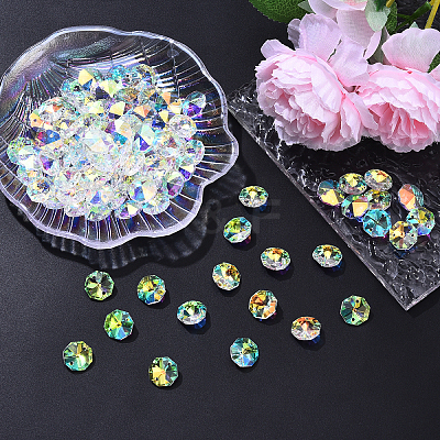 Electroplated Glass Connector Charms EGLA-YW0003-02-1