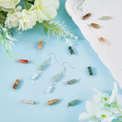 40Pcs 5 Styles Natural Gemstone Copper Wire Wrapped Connector Charms FIND-FH0005-17-1
