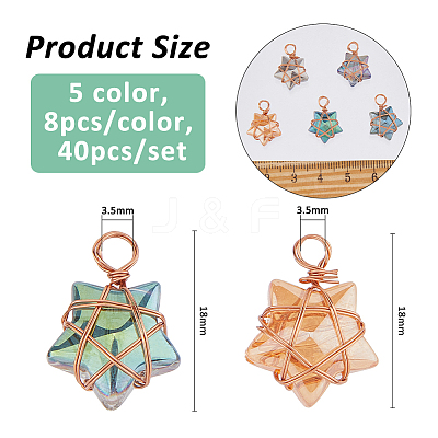 40Pcs 5 Colors Glass Pendants PALLOY-FH00137-1