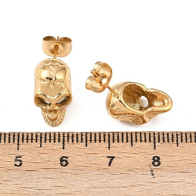 304 Stainless Steel Skull Stud Earrings EJEW-C163-01G-1