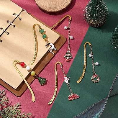 10Pcs 10 Styles Christmas Theme Alloy Enamel Pendant Bookmarks AJEW-JK00339-1