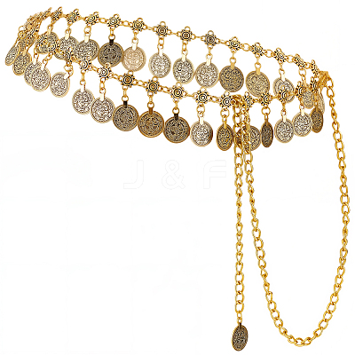 1Pc Ethnic Style Alloy & Iron Coin Tassel Waist Body Chains for Women AJEW-GF0014-23-1