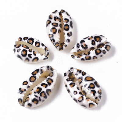 Printed Natural Cowrie Shell Beads SSHEL-R047-01-B02-1