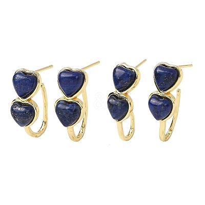 Valentine's Day Heart Natural Lapis Lazuli Stud Earrings EJEW-T053-01G-12-1