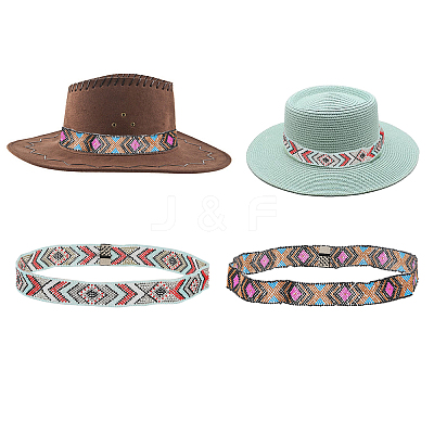 2pcs 2 style Jute Braided & Plastic Hat Belt Sets FIND-CA0008-49-1