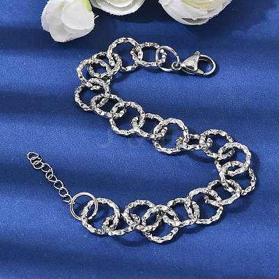 Textured 304 Stainless Steel Rolo Chain Bracelets for Women BJEW-A157-01P-1