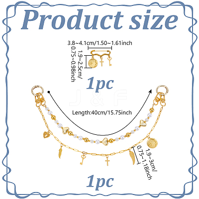1Pc Acrylic Round Beaded & Brass Feather Cross Tassel Bag Decorative Chains and 1Pc Alloy Brooch HJEW-GA00055-1
