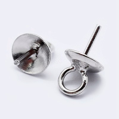 925 Sterling Silver Cup Pearl Bail Pin Pendants STER-F036-04S-6mm-1