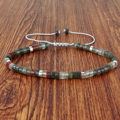 Natural Bloodstone Heishi Beads Adjustable Braided Bracelets for Men Women BX7041-6-1