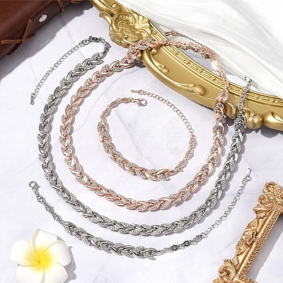Alloy Crystal Rhinestone Leaf Link Chain Necklaces & Bracelets Sets SJEW-YWC0002-01RG-1