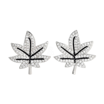 Rack Plating Leaf Brass Stud Earrings EJEW-N055-36P-RS-1