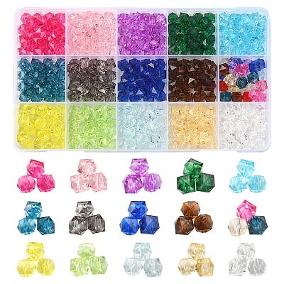 375Pcs 15 Colors Transparent Acrylic Beads TACR-FS0001-41-1