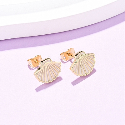 Brass Enamel Stud Earrings LS-EJEW-B152-01G-04-1