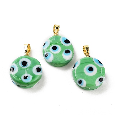 Handmade Evil Eye Lampwork Pendants LAMP-F030-01G-05-1