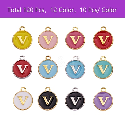 120Pcs 12 Colors Golden Plated Alloy Charms ENAM-SZ0001-64V-1