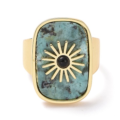 Natural African Jade & Black Agate Cuff Rings RJEW-P016-01A-05G-1
