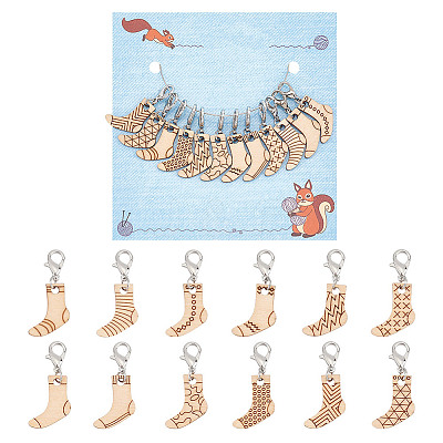 12Pcs 12 Style Sock Pendant Locking Stitch Markers HJEW-AB00645-1
