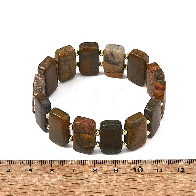 Natural Polychrome Jasper Picasso Stone Picasso Jasper Rectangle Tile Beaded Stretch Bracelets BJEW-JB14479-1