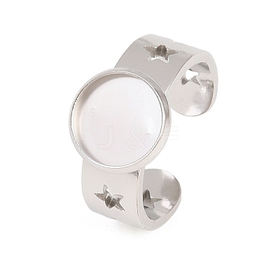 Hollow Star 304 Stainless Steel Open Cuff Ring Components STAS-F366-07B-P-1