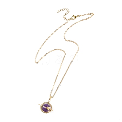 Natural Amethyst Copper Wire Wrapped Planet Pendant Brass Cable Chain Necklaces for Women NJEW-TA00260-02-1