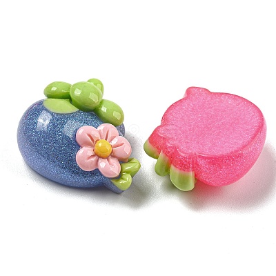 Flower Fruit Opaque Resin Decoden Cabochons with Glitter Powder RESI-G099-04-1