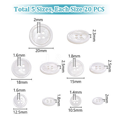 100Pcs 5 Styles 4-Hole Shell Buttons BUTT-PH0001-43-1