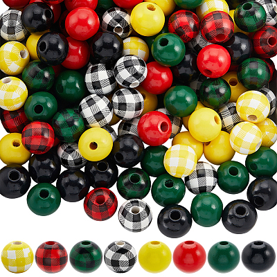 200Pcs 8 Styles Christmas Theme Wooden Beads WOOD-PA0001-09-1