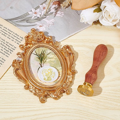 Brass Wax Seal Stamps with Wood Handle AJEW-WH0412-0133-1