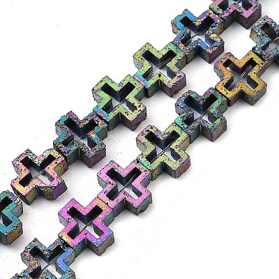 Electroplated Natural Lava Rock Beads Strands G-K388-02F-1