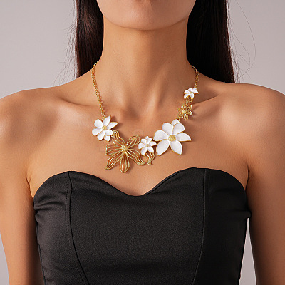 Flower Alloy Enamel Bib Necklaces for Women FS-WGFF703-02-1