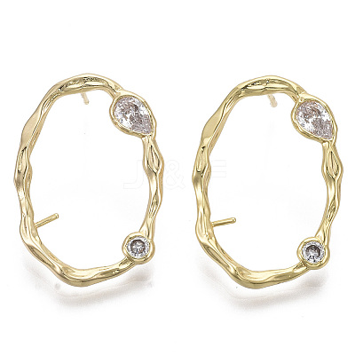 Brass Micro Pave Clear Cubic Zirconia Stud Earring Findings KK-R130-038-NF-1