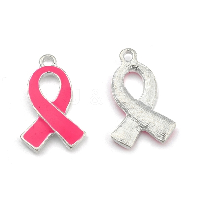 Breast Cancer Pink Awareness Ribbon Alloy Enamel Pendants X-ENAM-E262-S-1
