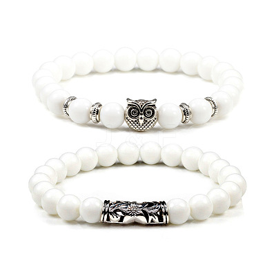 2Pcs Couple Alloy Star Owl & Synthetic Turquoise Stretch Bracelets Sets RY2820-3-1