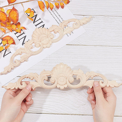 Natural Solid Wood Carved Onlay Applique Craft WOOD-WH0101-71-1
