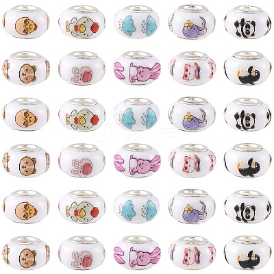 60Pcs 10 Styles Opaque Resin European Beads RPDL-YW0001-21-1