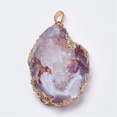 Natural Geode Agate Big Pendants G-G681-14-1