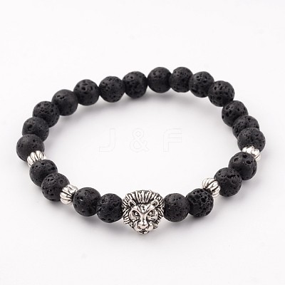 Lava Rock Beaded Stretch Bracelets BJEW-L600-02-1