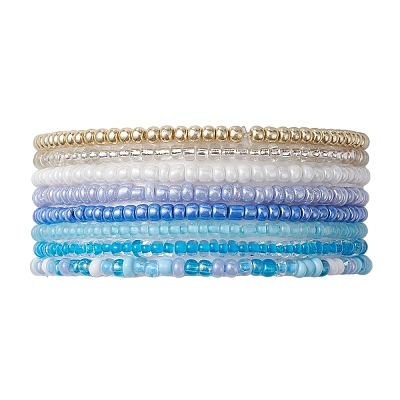 8Pcs 8 Color Glass Seed Beaded Stretch Bracelets Set for Women BJEW-JB09661-02-1