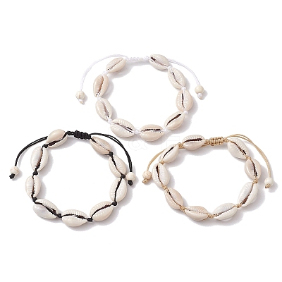 3Pcs 3 Colors Natural Shell Braided Bead Bracelets Set BJEW-JB10111-1