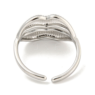 Non-Tarnish 304 Stainless Steel Lip Open Cuff Ring for Women RJEW-A043-20P-1