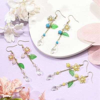 Amethyst/Green Aventurine/Lemon Jade/Synthetic Turquoise/Rose Quartz & Acrylic Dangle Earrings EJEW-JE06196-1