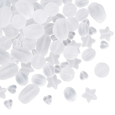 100Pcs 5 Style Transparent Frosted Acrylic Beads FACR-PJ0001-02-1
