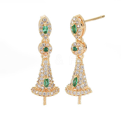 Brass Micro Pave Clear Cubic Zirconia Stud Earring Findings KK-S364-039-1